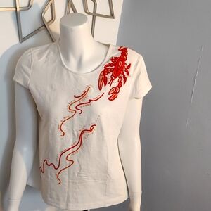 Chico's White and Red Embellished Women's Top
